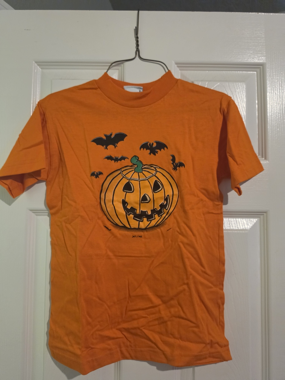 Kids Orange Pumpkin Graphic Tee with Bat Accents